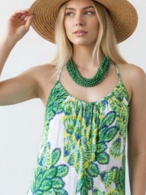 COST PLUS- World Market Green and Blue Maxi Dress